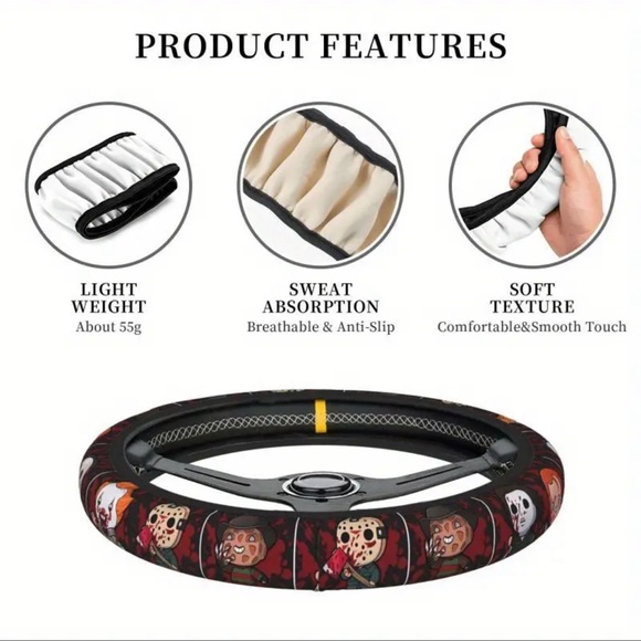 Horror-Themed Steering Wheel Cover - Black and Red - Picture 6 of 9